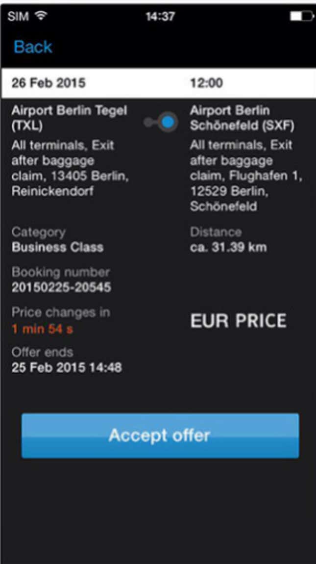 Note: Blacklane has blacked out actual prices in this screenshot.