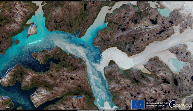 satellite image of bright blue water