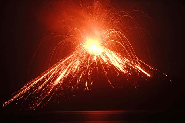 Anak Krakatau, near what is now Toba Lake, erupting in 2018.