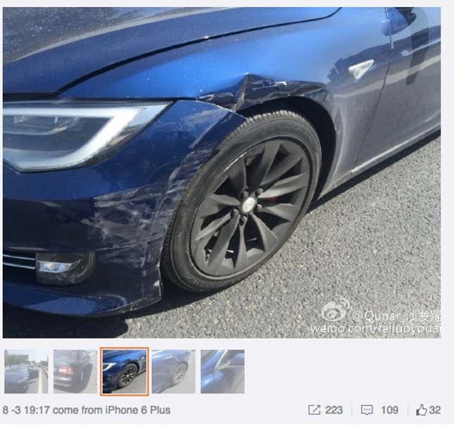 Image for article titled A Chinese driver says he crashed his Tesla on autopilot because of a bad translation