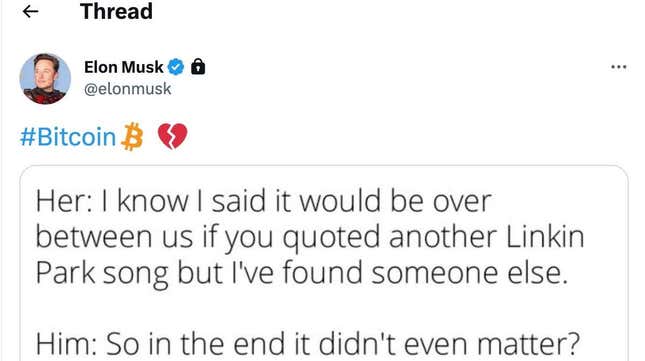 Image for article titled Tesla Lost $140 Million on Elon Musk’s Bitcoin Bet Last Year