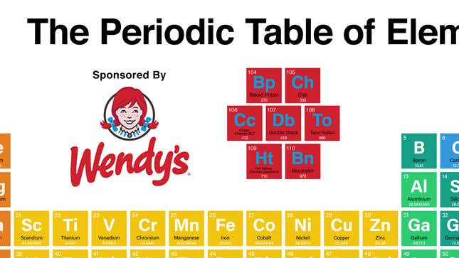 Image for article titled Several Wendy’s Menu Items Added To Periodic Table As Part Of New Sponsorship Deal