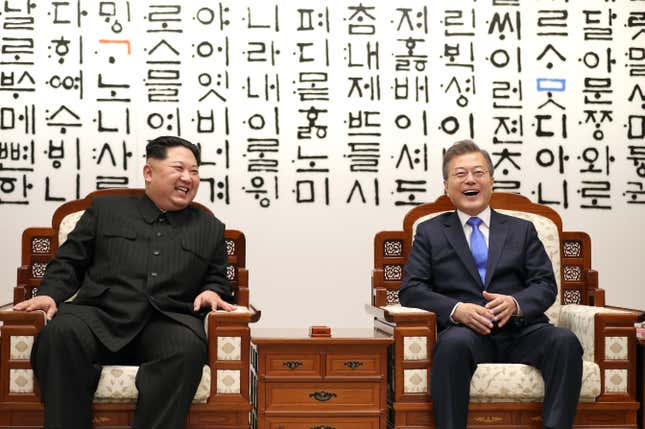 The leaders burst into laughter as they talk ahead of a landmark summit.