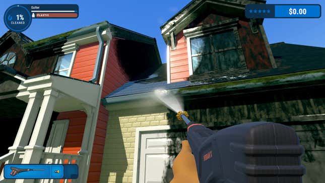 A screenshot of grime being blasted off a lovely house in FuturLab's PowerWash Simulator. 