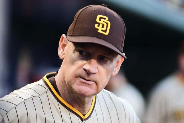 Aug 13, 2022; Washington, District of Columbia, USA; San Diego Padres third base coach Matt Williams (18) stands in the dugout during the first inning against the Washington Nationals  at Nationals Park.