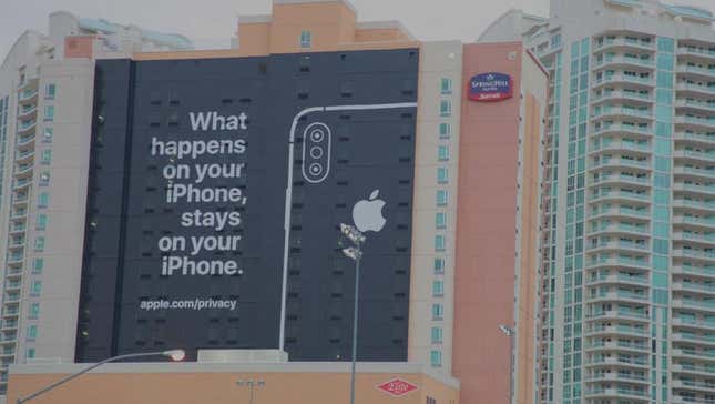 An iPhone billboard touting privacy protections.