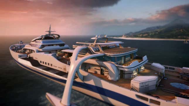 The loading screen for the Hijacked map, which features a zoomed-out look at the superyacht you fight on.