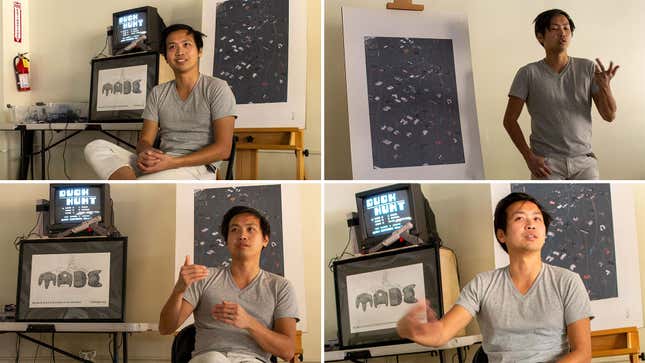 A series of four images show The MADE's current executive director Shem Nguyen making some points.