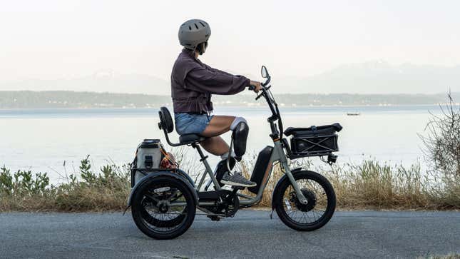 A photo of someone riding the RadTrike electric bike. 