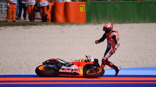 You know who’s really good at dropping bikes, just at high speed? MotoGP riders.