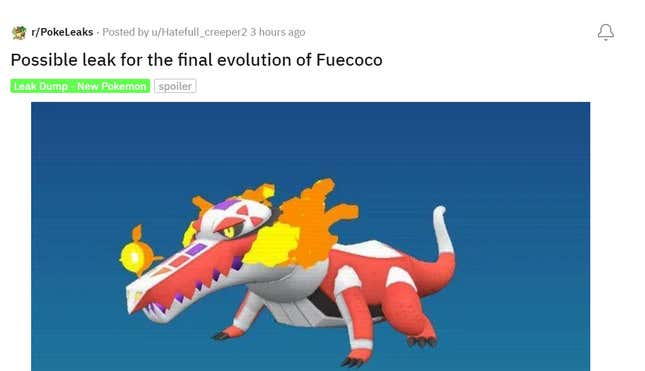 A screenshot of a leak on Reddit shows Fuecco's evolutions.