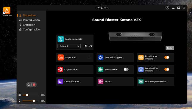 Captura de pantalla de la app Creative en PC