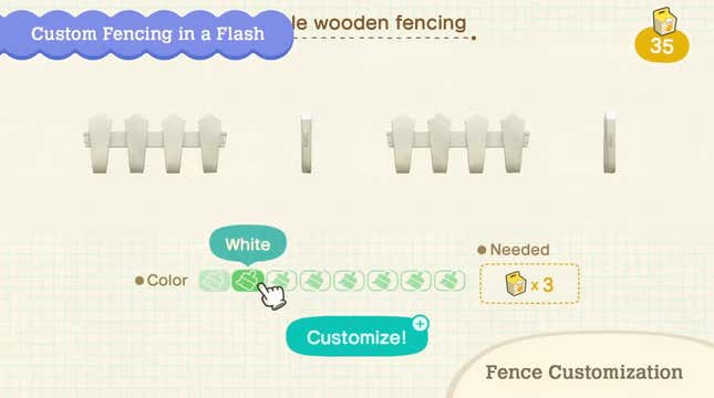 Nintendo shows off new color options for custom fence types. 