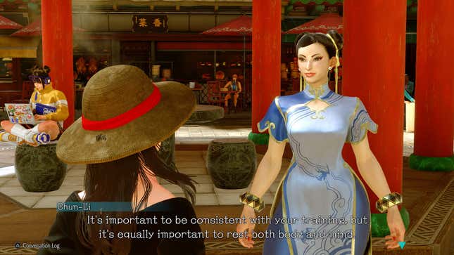 In Street Fighter 6's World Tour Mode Chun-Li urges the player to find time to relax.