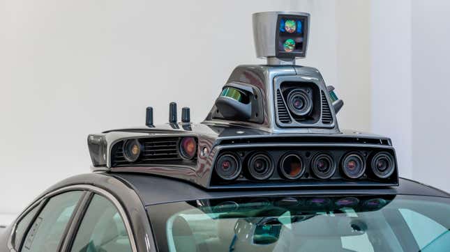 The cameras on a pilot model of an Uber self-driving car are displayed at the Uber Advanced Technologies Center on September 13, 2016 in Pittsburgh, Pennsylvania.
