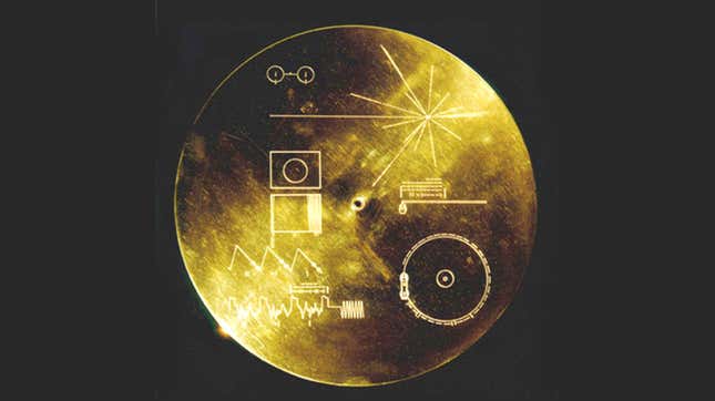 An image of the gold disc on board the Voyager space probe. 