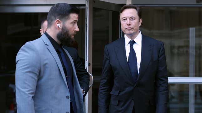 Tesla CEO Elon Musk leaves the Phillip Burton Federal Building on January 24, 2023 in San Francisco, California. 