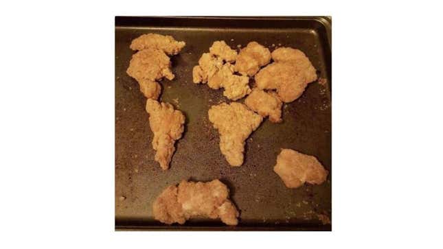 A world map of chicken nuggets.