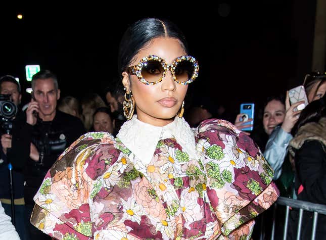  Nicki Minaj is seen leaving the Marc Jacobs Fall 2020 runway show during New York Fashion Week on February 12, 2020 in New York City.