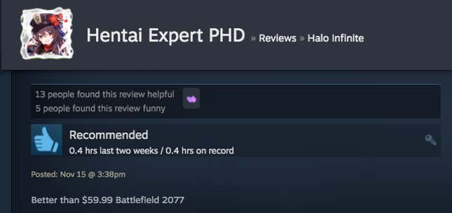 Image for article titled Halo Infinite’s Multiplayer, As Told By Steam Reviews
