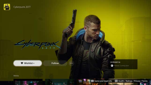 screenshot of cyberpunk 2077 on the PlayStation store
