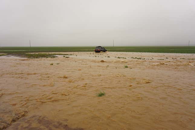 A once-in-a-hundred-year storm floods the Ömnögovi province of the Gobi.