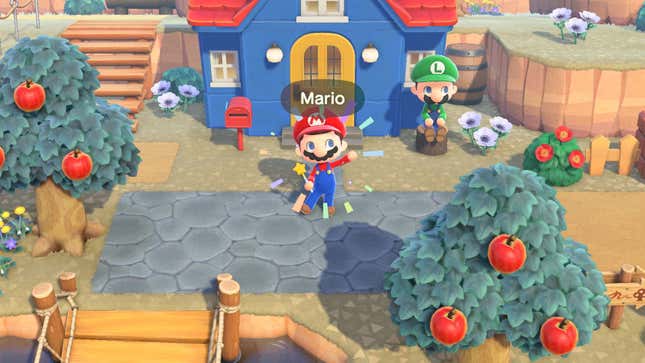 screenshot of Animal Crossing: New Horizons on Switch featuring Mario updates