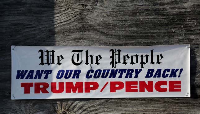 A poster supporting Donald Trump, who was the U.S. Republican presidential nominee
