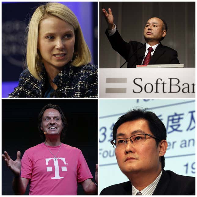 Yahoo CEO Marissa Mayer, Softbank CEO Masayoshi Son, T-Mobile US CEO John Legere, Tencent founder Pony Ma