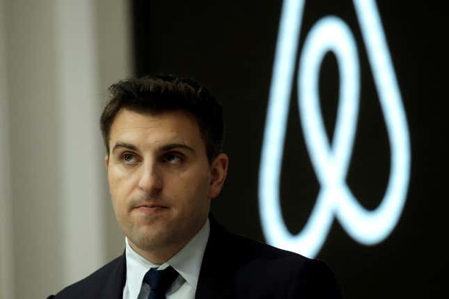 Brian Chesky, CEO and Co-founder of Airbnb, speaks to the Economic Club of New York at a luncheon at the New York Stock Exchange (NYSE) in New York, U.S. March 13, 2017.