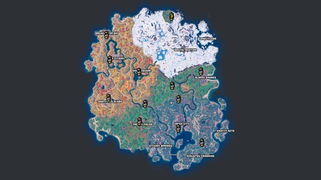 Une Carte De L'Île Fortnite Montre L'Emplacement Des Bancs De Mise À Niveau.