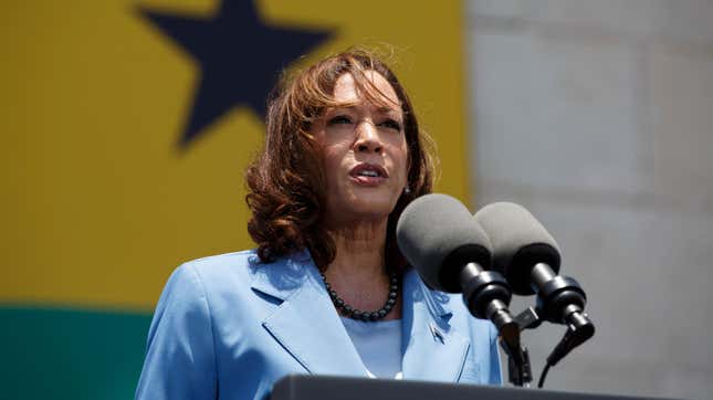 Vice President Kamala Harris addresses youth gathered on Black Star square in Accra, Ghana, Tuesday March 28, 2023.