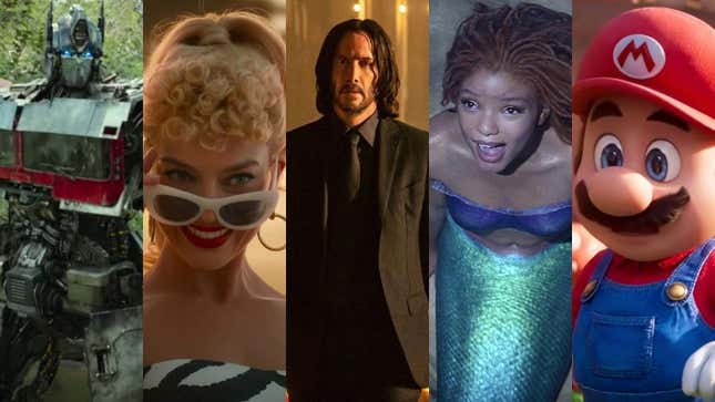 Characters from Transformers, Barbie, John Wick, The Little Mermaid, and Super Mario Bros.