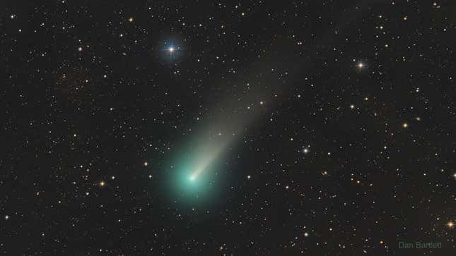 A stunning view of comet Leonard, as seen in the skies above the Eastern Sierra mountains of California. Dan Bartlett created the picture from 62 different images captured by a mid-sized telescope. 