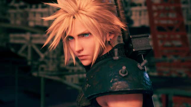 Cloud Strife in the FF7 Remake, looking stern.