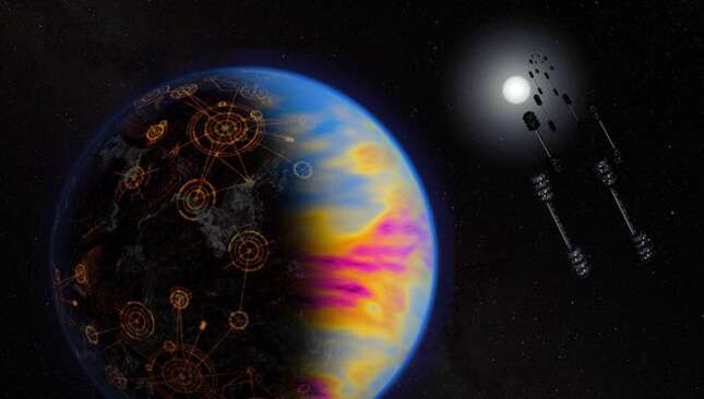 Interpretación artística de los marcadores dejados por la presencia de NO2 en un exoplaneta.
