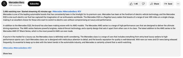 Image for article titled A Bitcoin Scammer Is Hosting a Fake 'Mercedes-Benz &amp; Tesla Collaboration' Livestream on YouTube Right Now