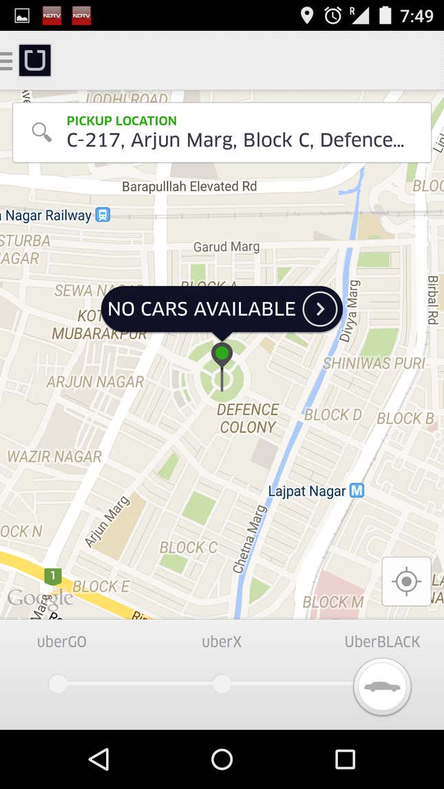 Image for article titled Uber admits it is still operating in Delhi