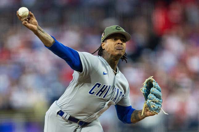 May 19, 2023; Philadelphia, Pennsylvania, USA; Chicago Cubs starting pitcher Marcus Stroman (0) throws a pitch during the second inning against the Philadelphia Phillies at Citizens Bank Park.