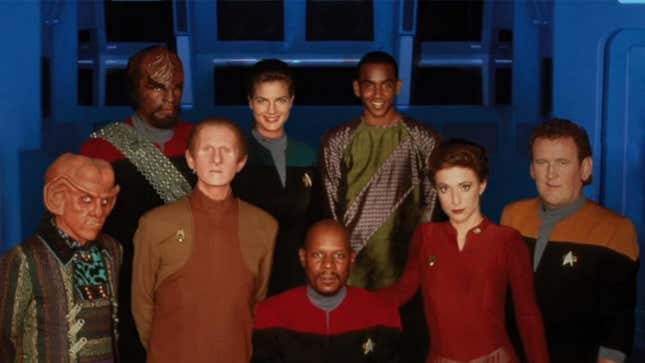 Look at all these happy people, having a great time on the most chipper and light-hearted Star Trek series around!