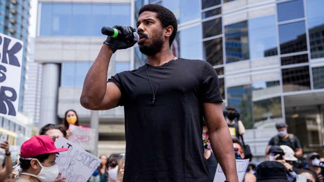 Michael B. Jordan participates in the Hollywood talent agencies march to support Black Lives Matter protests on June 06, 2020, in Beverly Hills, Calif. 