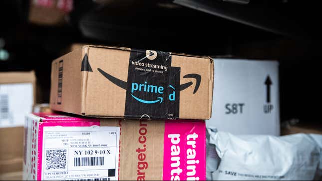 Amazon and Target packages in the back of a delivery truck