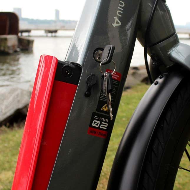A photo of the battery key on the NIU e-bike. 