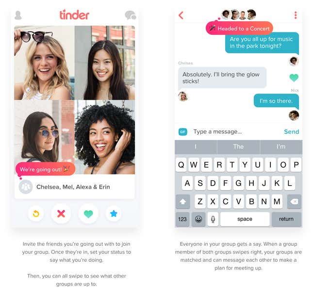 A screen grab of what Tinder Social looks like IRL.
