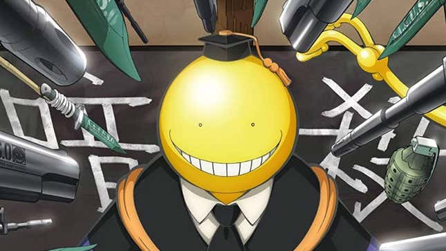 Korosensei is targeted by guns and knives.