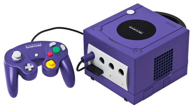 A GameCube console is seen in a white void.