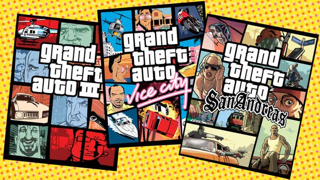 A collage of the three main PS2-era GTA game covers.