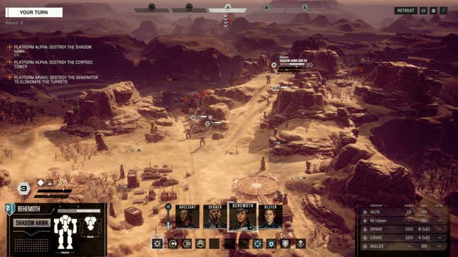 Mechs march through a desert in Battletech.