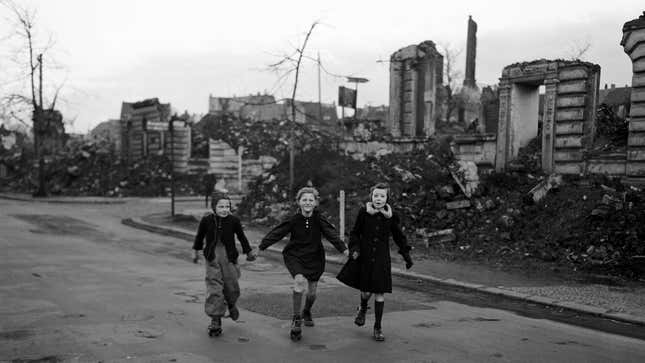 Rollerskating in Essen, February 1949.