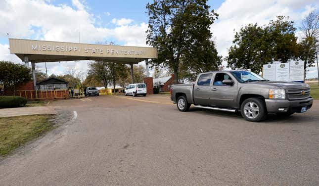 The front gate of the Mississippi State Penitentiary in Parchman, Miss., is shown Nov. 17, 2021. The U.S. Justice Department says it has found “severe, systemic” problems at the Mississippi State Penitentiary at Parchman. The department on Wednesday, April 20, 2022, released findings of its two-year investigation of Parchman, which began after an outburst of violence that left some inmates dead and others injured. 